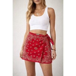 Vintage Express EXP Bandana Wrap Skirt Womens Red Paisley Boho Western 90s